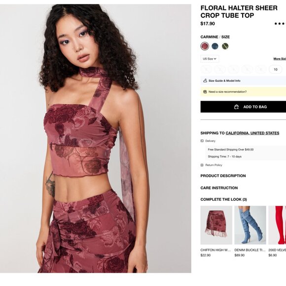 Sold out Sexy Cider Floral Halter Sheer Crop Top in Carmine - XS (US 2) - Picture 6 of 6